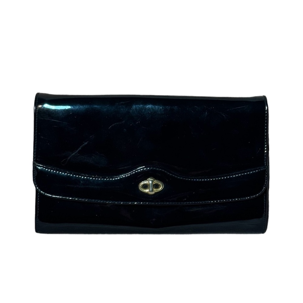 Vintage Ande’ Black Patent Leather Handbag With Gold Chain Shoulder Strap